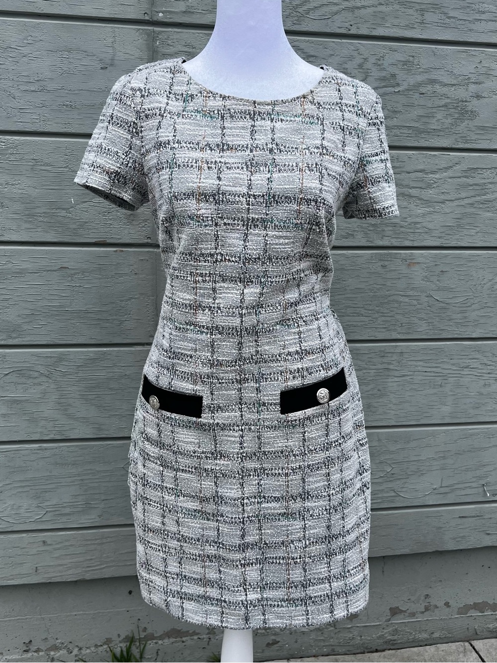 Kate and Lily Plaid Tweed Mini Dress with Fake Pocket Detail